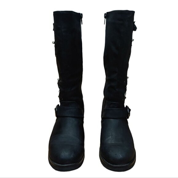 LE CHATEAU Black rhinestones studded moto biker boots - Picture 3 of 7